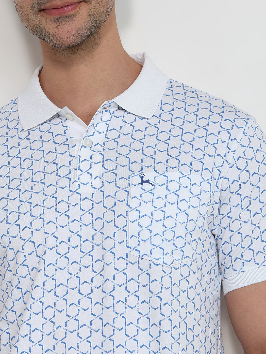 Parx Men White Regular Fit Printed Polo Neck Collar T-Shirt