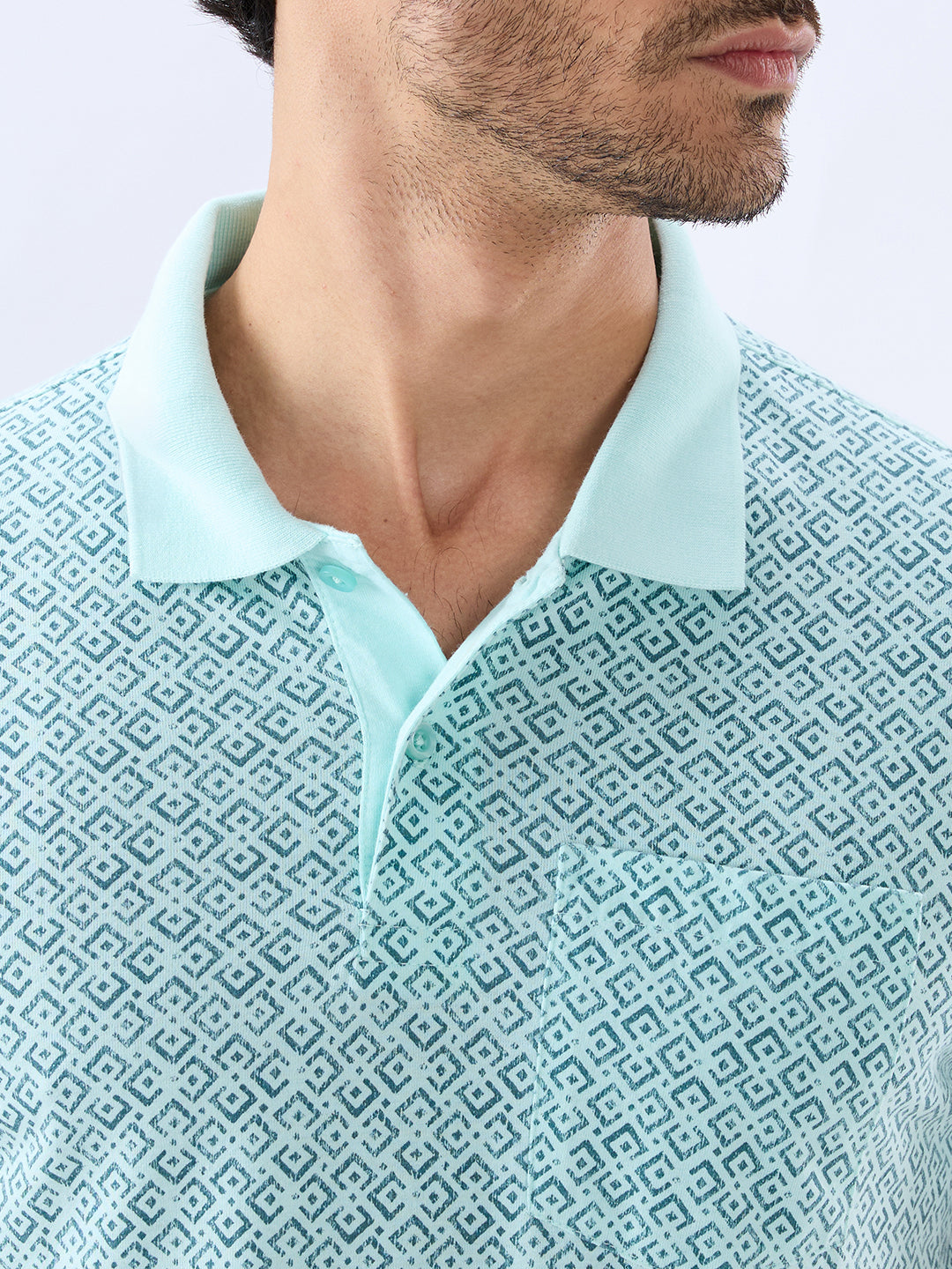 Parx Men Green Regular Fit Print Polo Neck Collar T-shirt