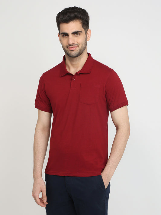 Parx Men Maroon Solid Regular Fit Cotton Blend T-Shirt