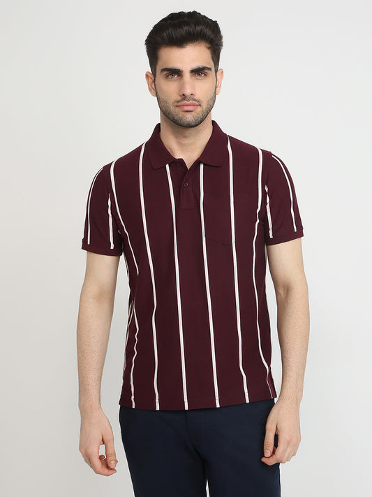 Parx Men Purple Yarn Dyed Regular Fit Cotton Blend T-Shirt