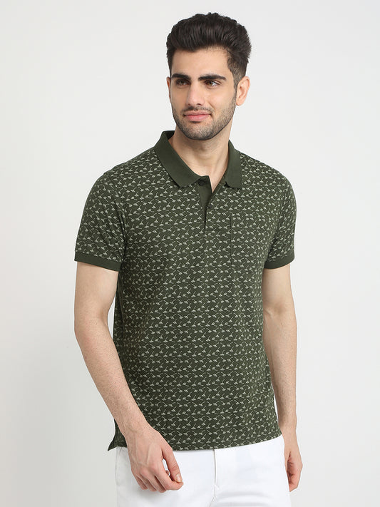 Parx Men Green Printed Regular Fit Cotton Blend T-Shirt