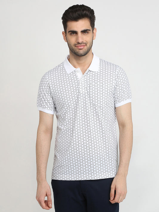 Parx Men White Printed Regular Fit Cotton Blend T-Shirt