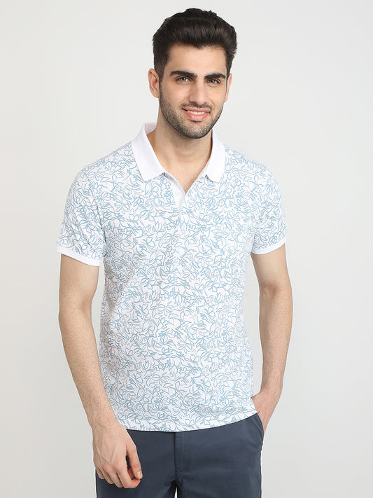 Parx Men White Printed Regular Fit Cotton Blend T-Shirt