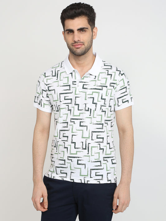 Parx Men White Regular Fit Printed Polo Neck Collar T-Shirt