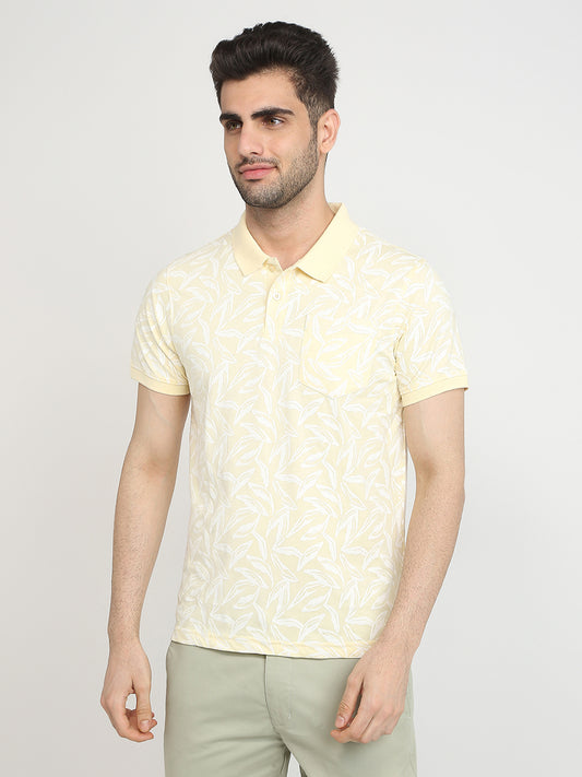 Parx Men Yellow Printed Regular Fit Cotton Blend T-Shirt