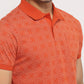 Parx Men Orange Regular Fit Print Polo Neck Collar T-shirt