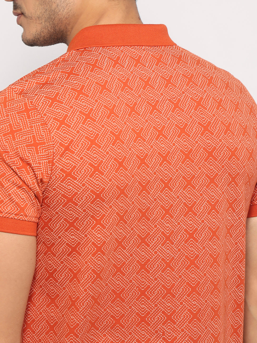 Parx Men Orange Regular Fit Print Polo Neck Collar T-shirt