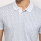Parx Men Grey Regular Fit Print Polo Neck Collar T-shirt