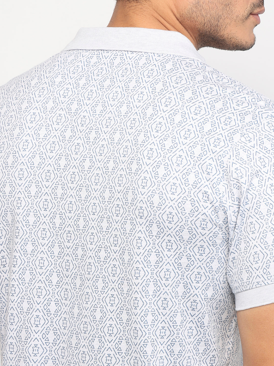 Parx Men Grey Regular Fit Print Polo Neck Collar T-shirt