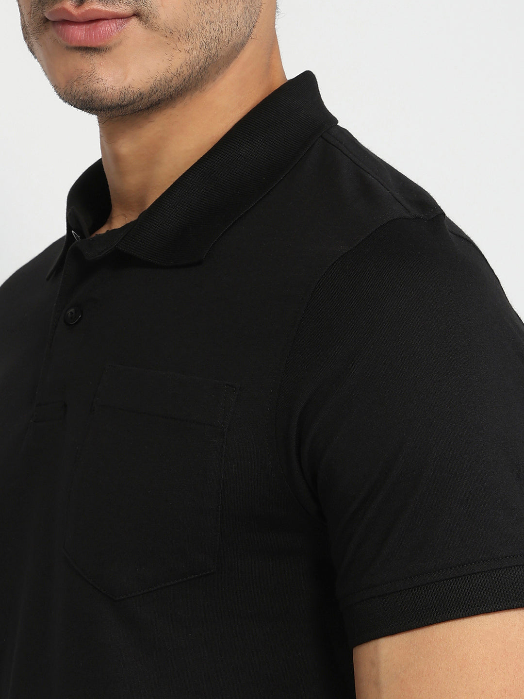 Parx Men Black Regular Fit Solid Polo Neck Collar T-shirt