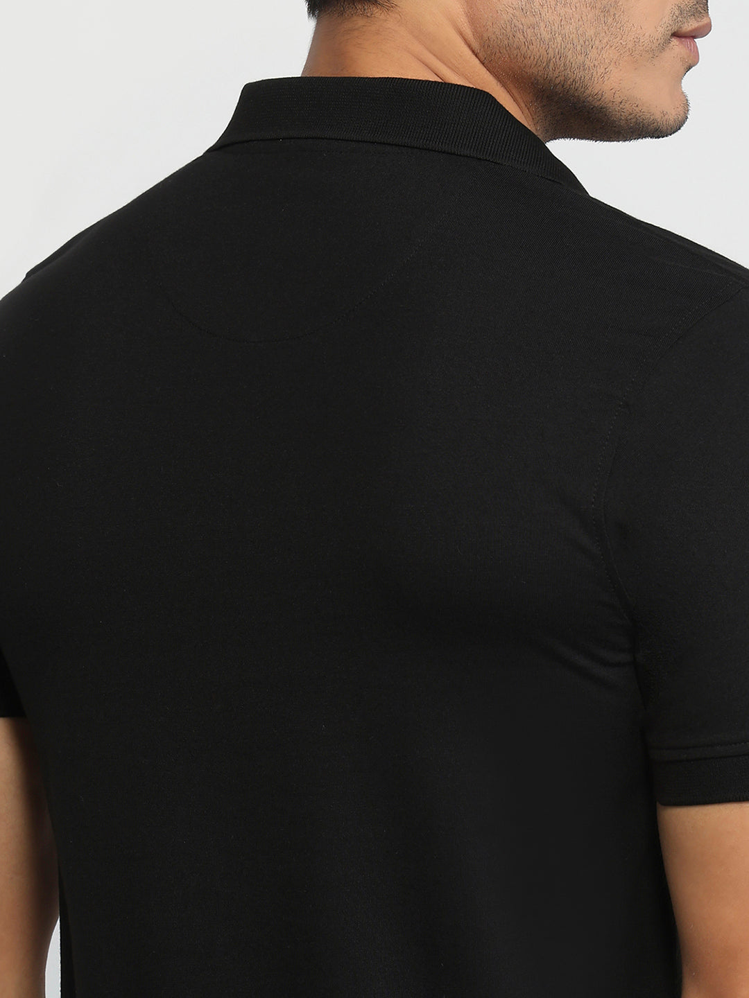 Parx Men Black Regular Fit Solid Polo Neck Collar T-shirt