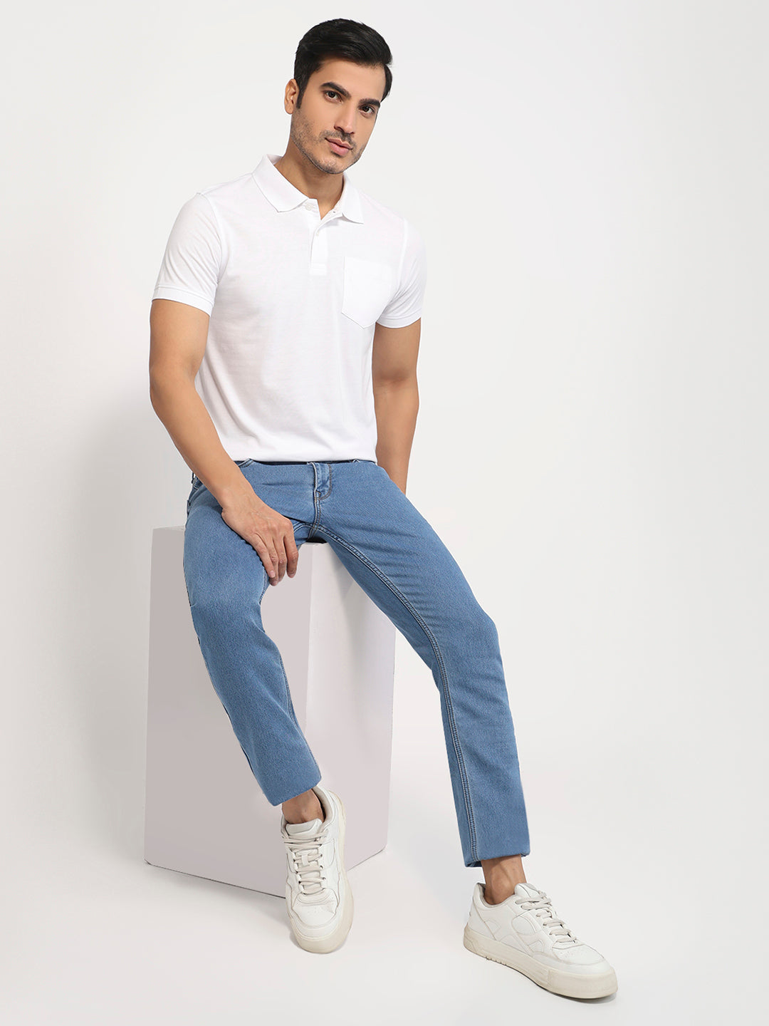 Parx Men White Regular Fit Solid Polo Neck Collar T-shirt