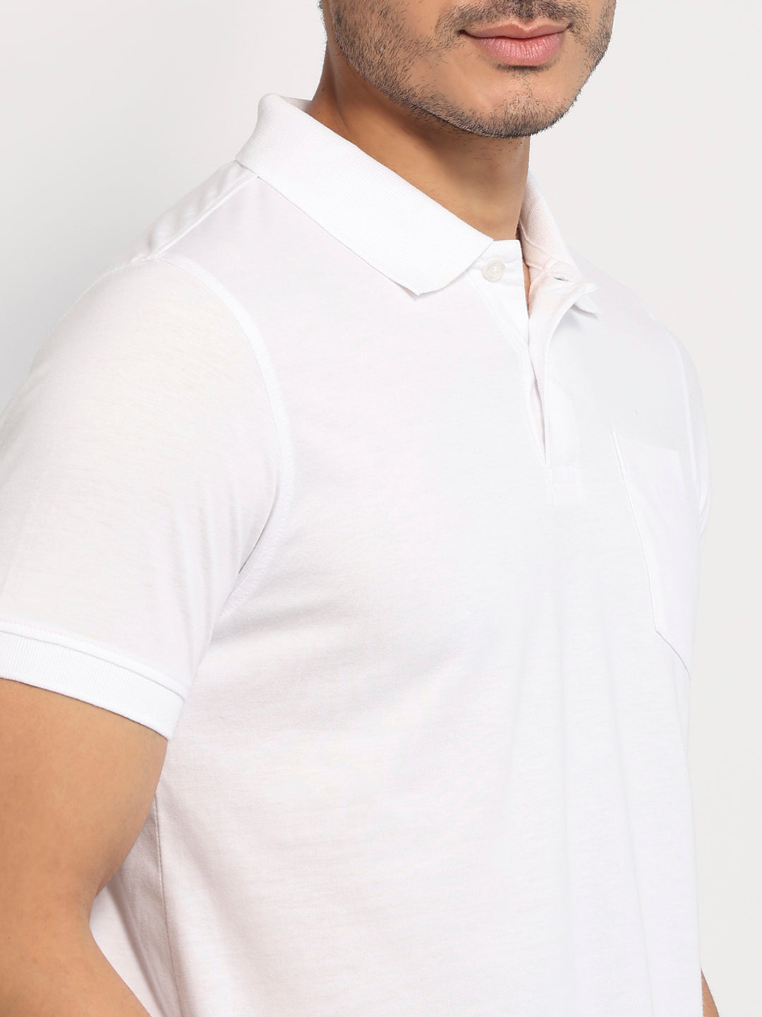 Parx Men White Regular Fit Solid Polo Neck Collar T-shirt