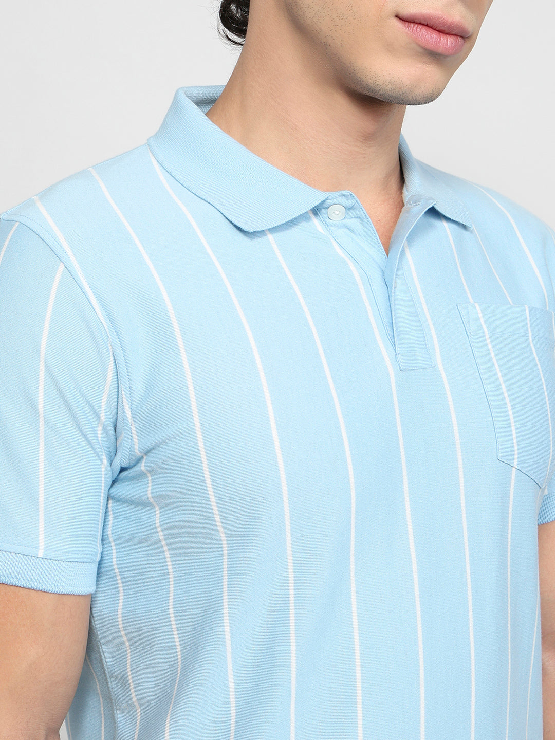 Parx Men Blue Regular Fit Yarn Dyed Polo Neck Collar T-shirt