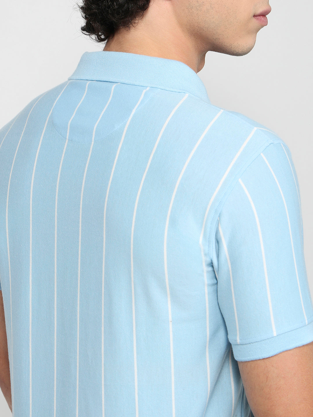 Parx Men Blue Regular Fit Yarn Dyed Polo Neck Collar T-shirt