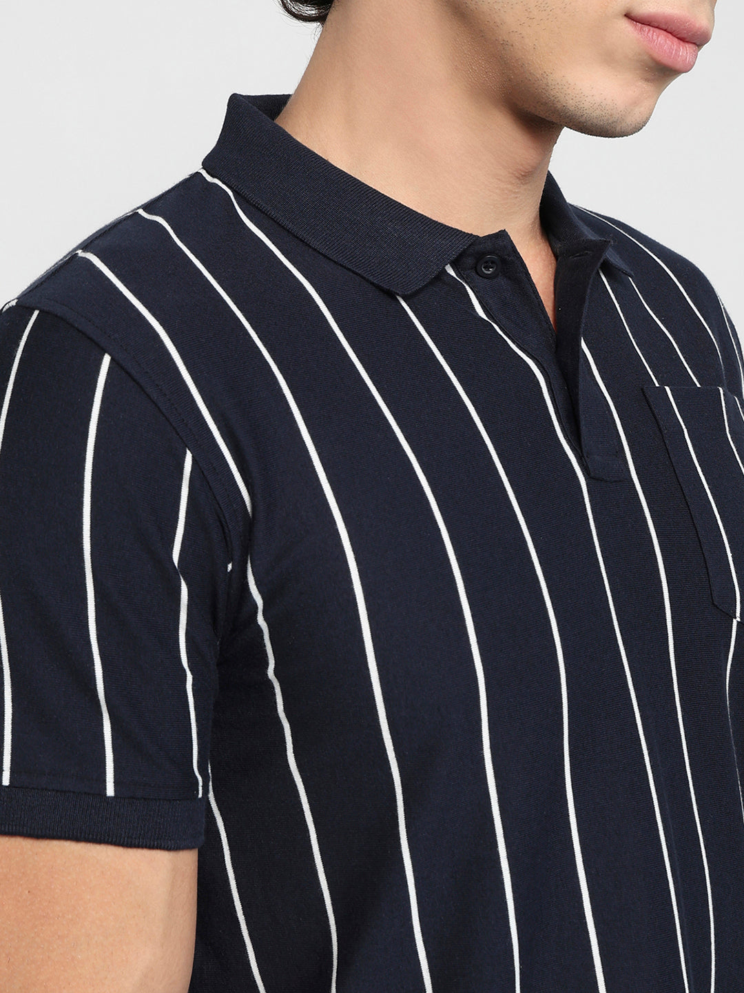 Parx Men Blue Regular Fit Yarn Dyed Polo Neck Collar T-shirt