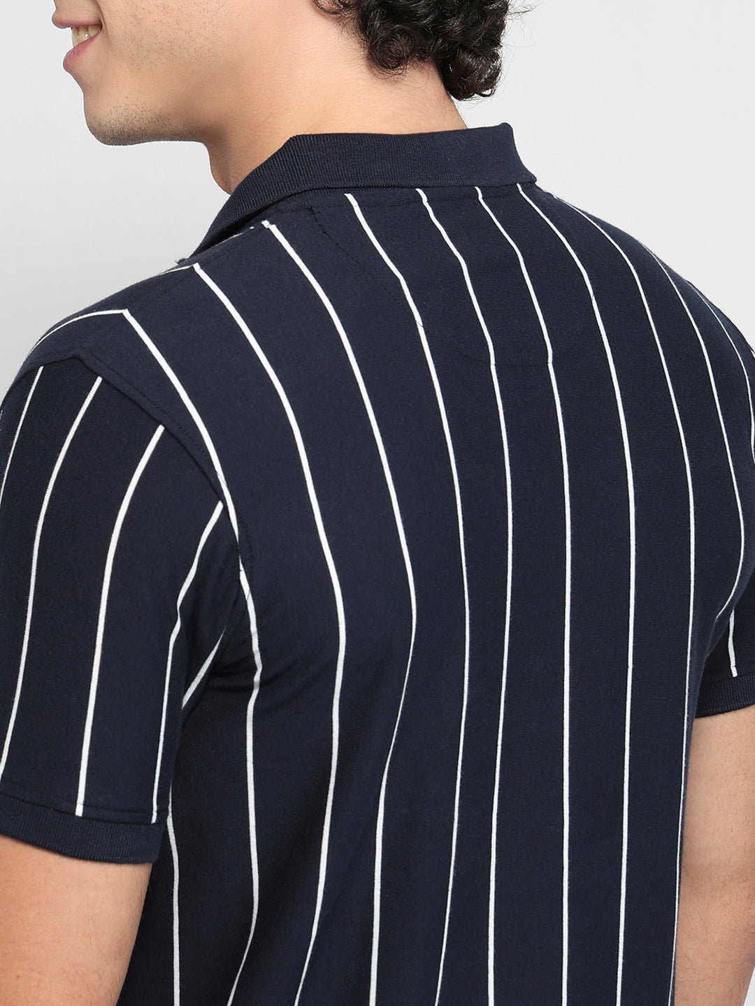 Parx Men Blue Regular Fit Yarn Dyed Polo Neck Collar T-shirt