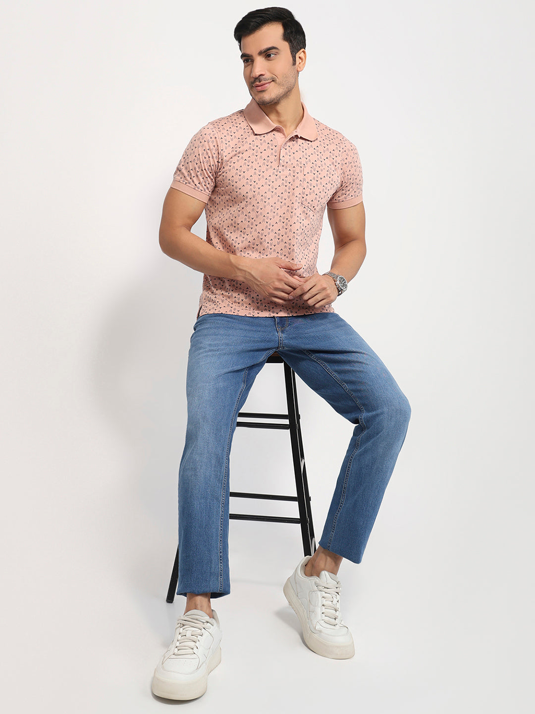 Parx Men Orange Print Regular Fit T-Shirt