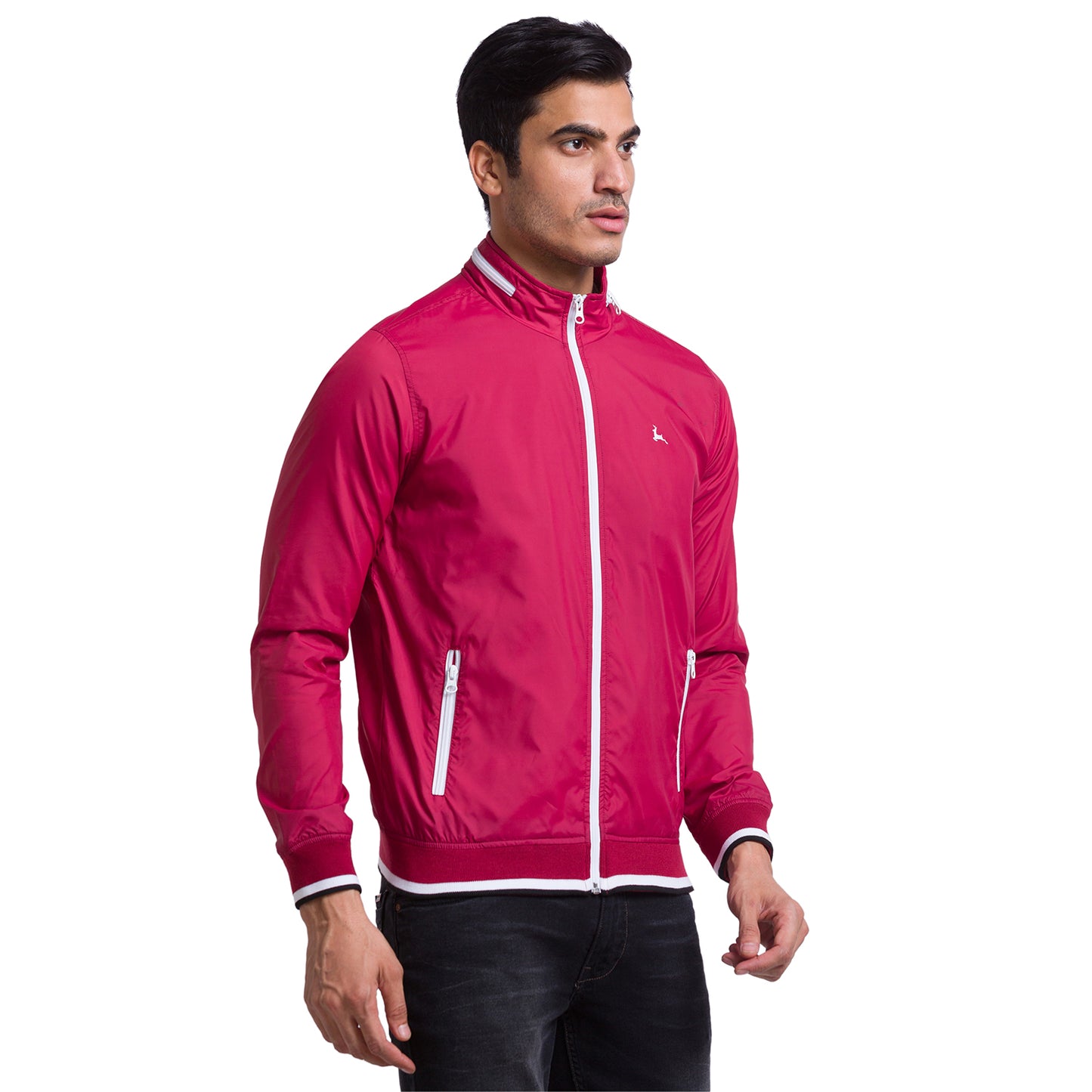 Men Red Solid Polyester Full Sleeve Jacket