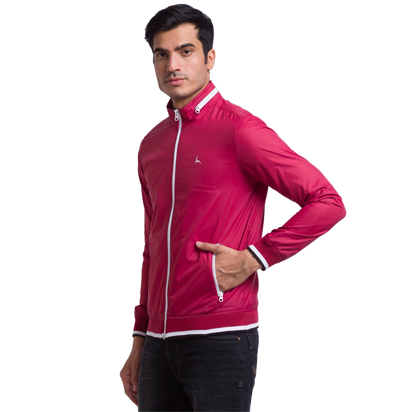 Men Red Solid Polyester Full Sleeve Jacket