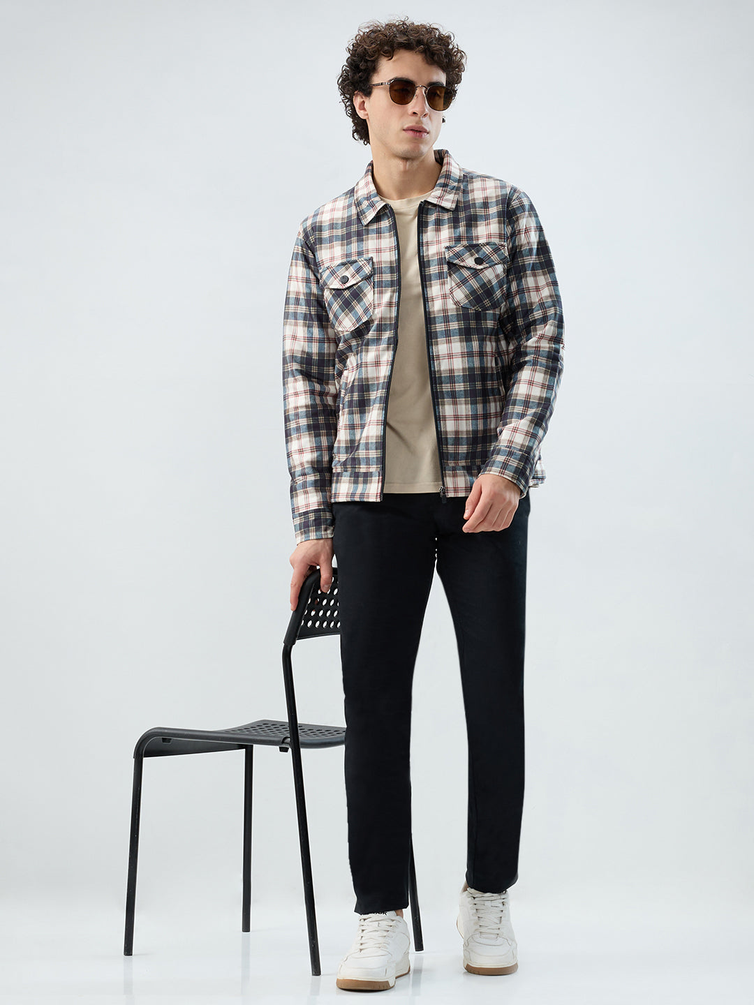 Parx Men White Checks Casual Jacket