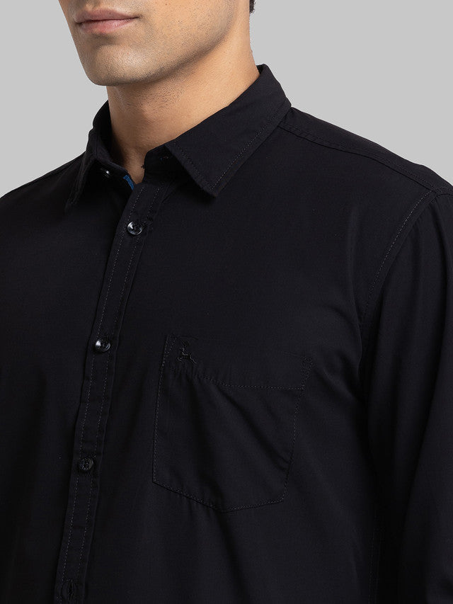 Parx Men Black Solid Slim Fit Full Sleeve Semi Cut Away Collar Shirt