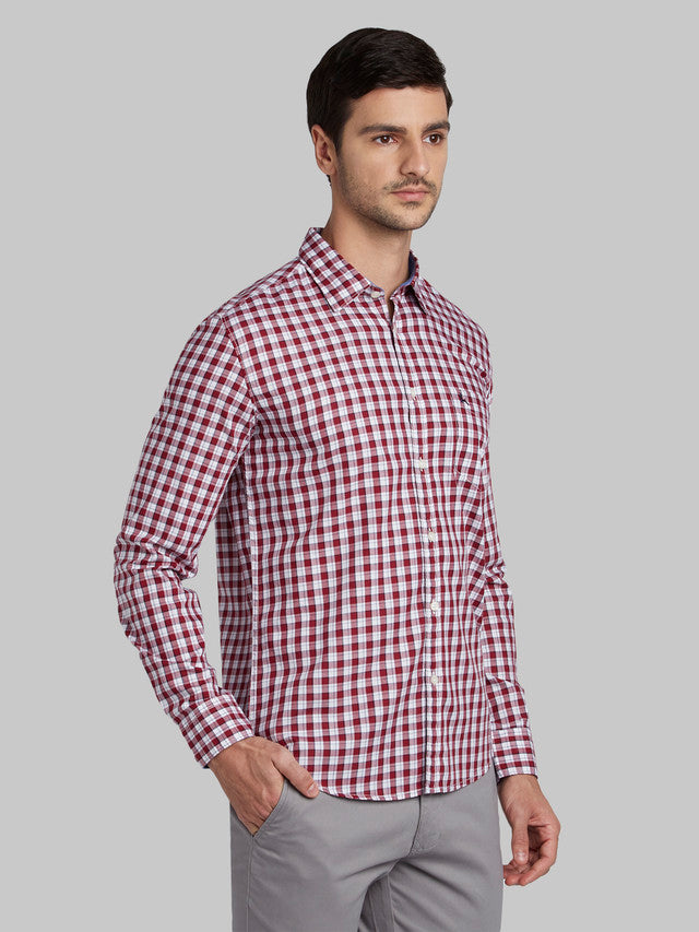 Parx Red Checks Slim Fit Cotton Casual Shirt