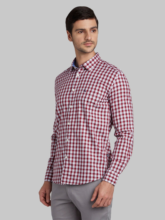 Parx Red Checks Slim Fit Cotton Casual Shirt