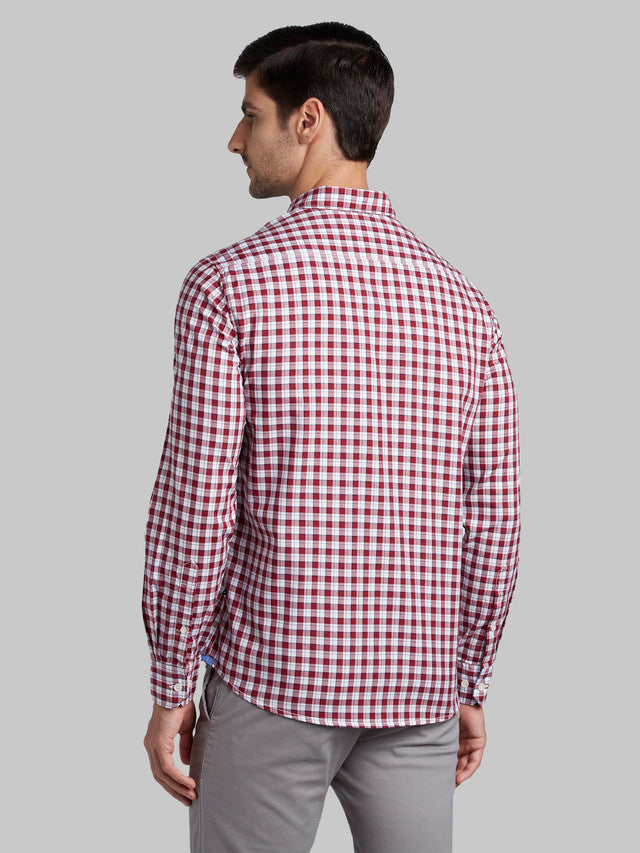 Parx Red Checks Slim Fit Cotton Casual Shirt