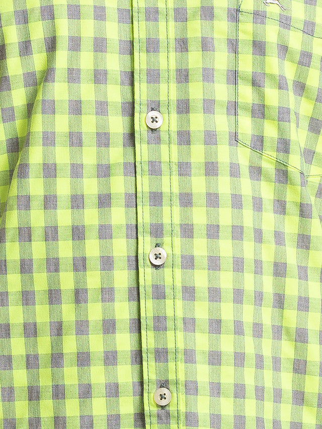 Parx Men Yellow Checkered Slim Fit Full Sleeve Semi Cut Away Collar Shirt