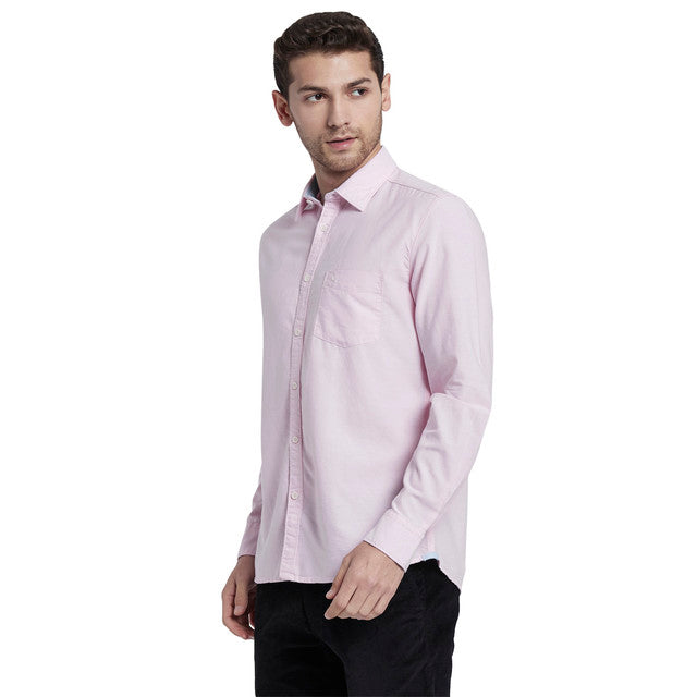 Parx Pink Solid Slim Fit Cotton Casual Shirt