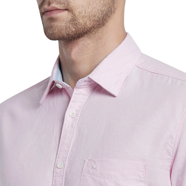 Parx Pink Solid Slim Fit Cotton Casual Shirt