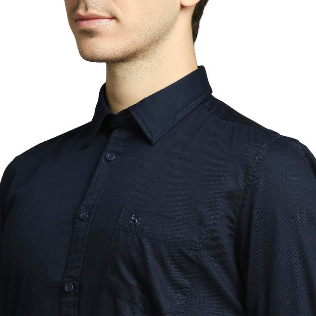 Parx Men Blue Solid Slim Fit Full Sleeve Semi Cut Away Collar Shirt