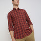 Men Red Slim Fit Checks Cotton Full Sleeve Shirts