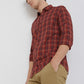 Men Red Slim Fit Checks Cotton Full Sleeve Shirts