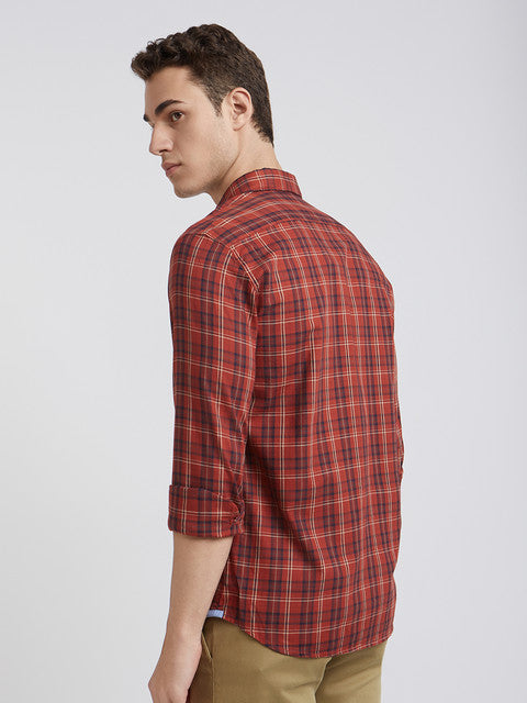 Men Red Slim Fit Checks Cotton Full Sleeve Shirts