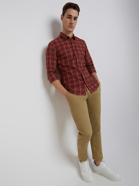 Men Red Slim Fit Checks Cotton Full Sleeve Shirts