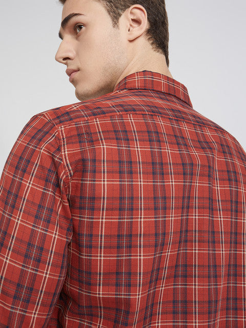 Men Red Slim Fit Checks Cotton Full Sleeve Shirts