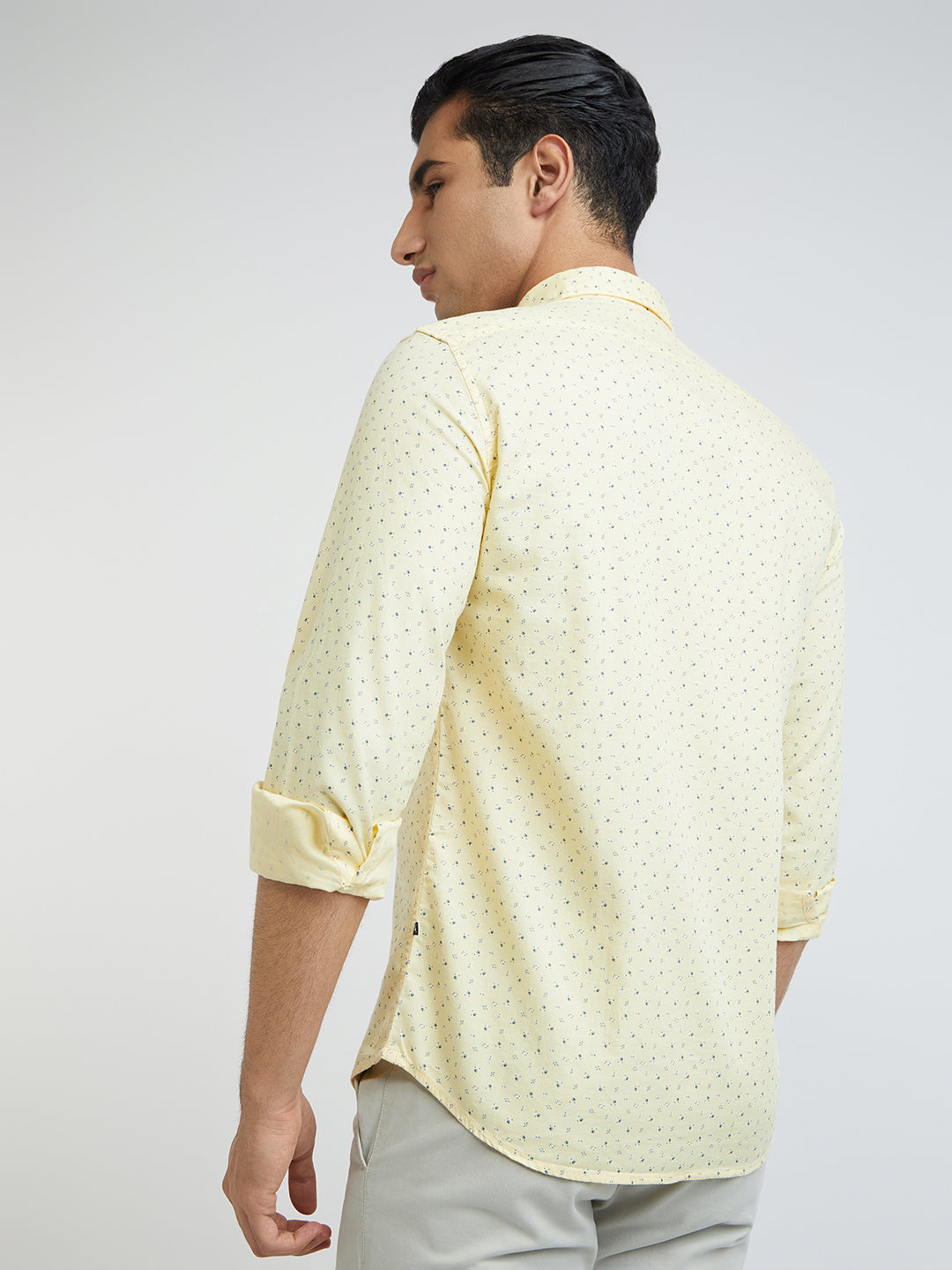 Men Yellow Slim Fit Print Cotton Full Sleeve Shirts