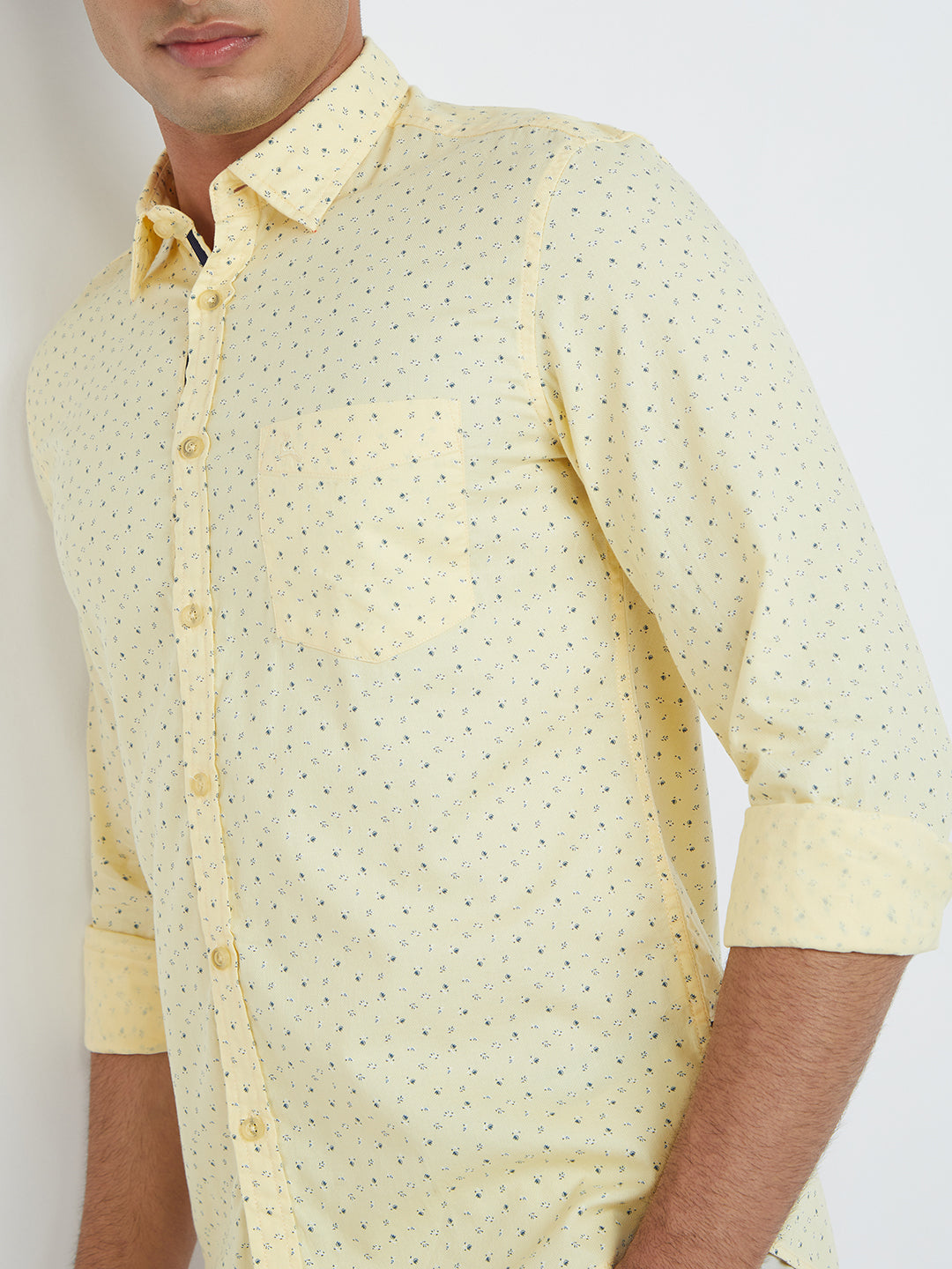 Men Yellow Slim Fit Print Cotton Full Sleeve Shirts