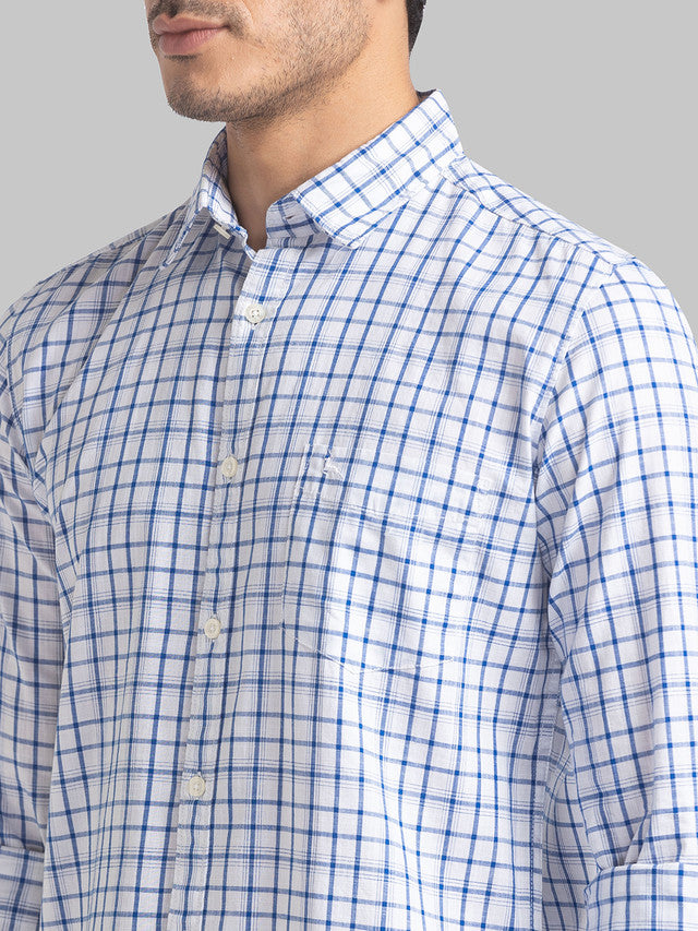 Parx Men Blue Checkered Slim Fit Full Sleeve Semi Cut Away Collar Shirt