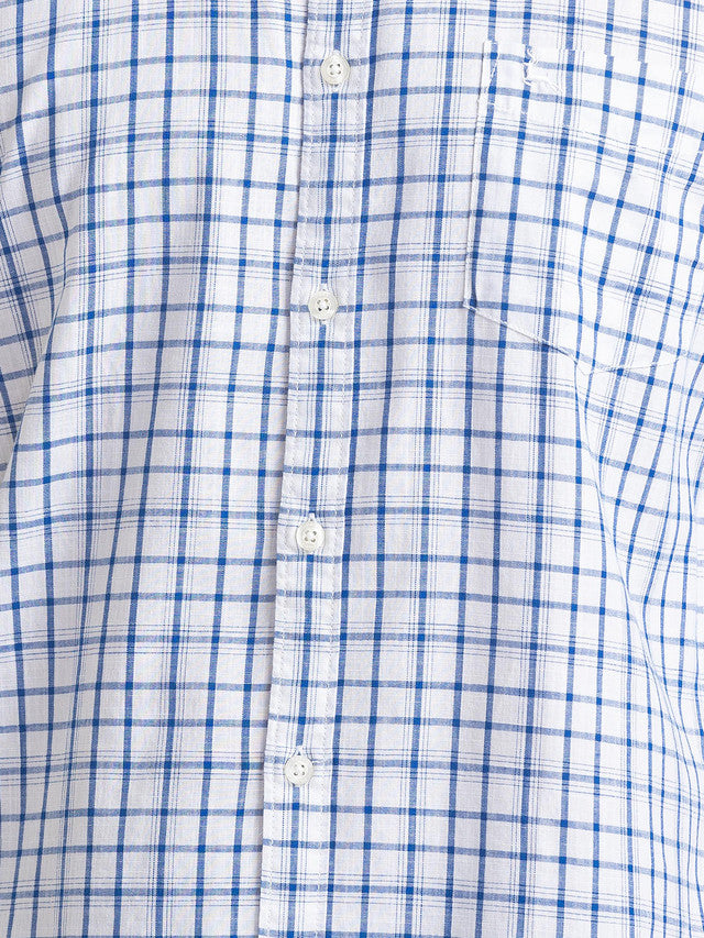 Parx Blue Checks Slim Fit Cotton Casual Shirt