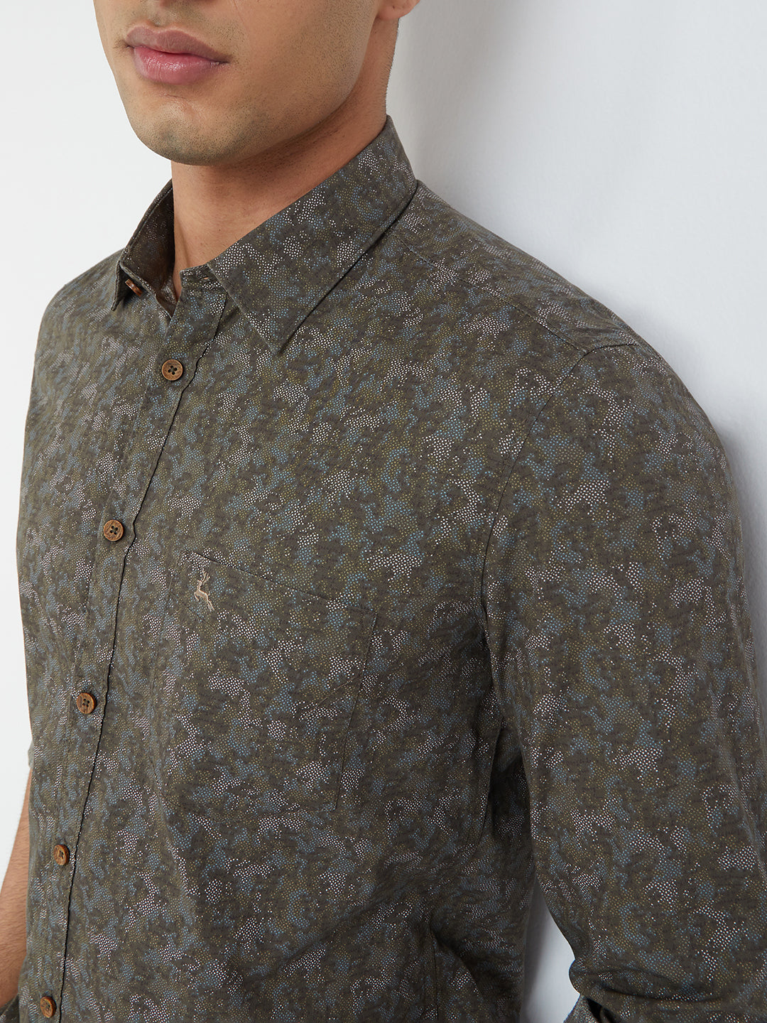 Men Green Slim Fit Print Cotton Full Sleeve Shirts