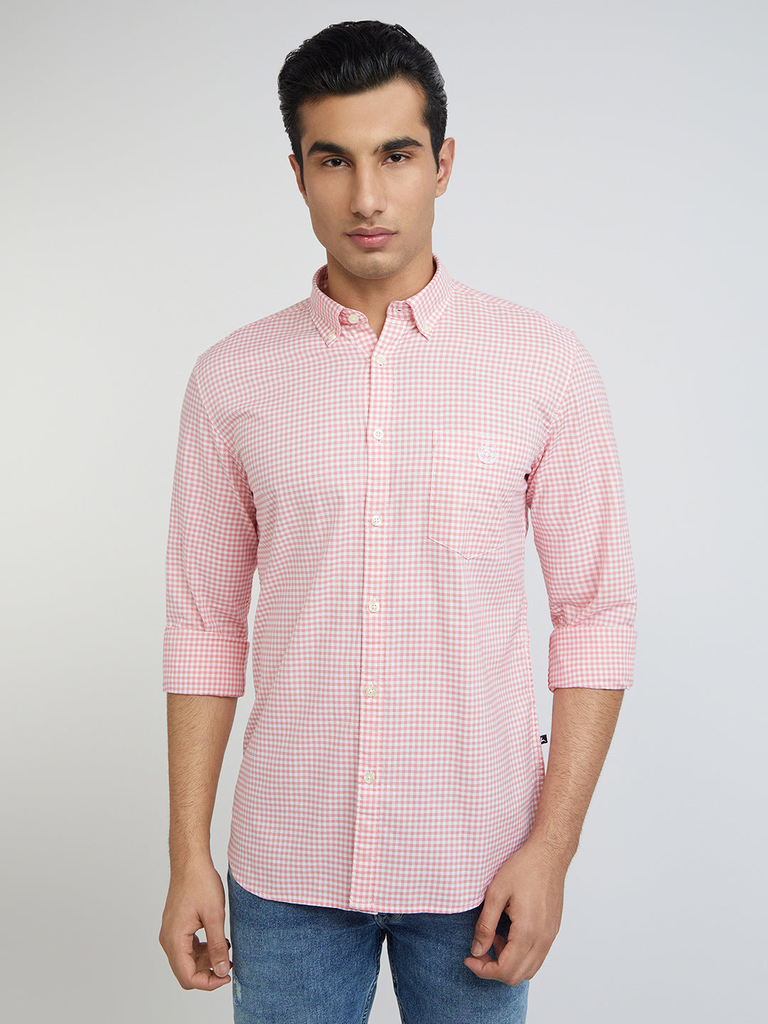 Parx Men Pink Checks Slim Fit Cotton Casual Shirt