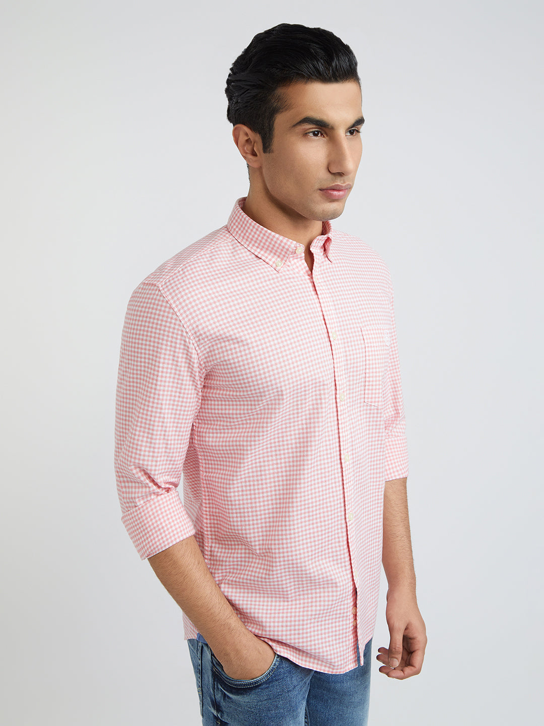 Parx Men Pink Checks Slim Fit Cotton Casual Shirt