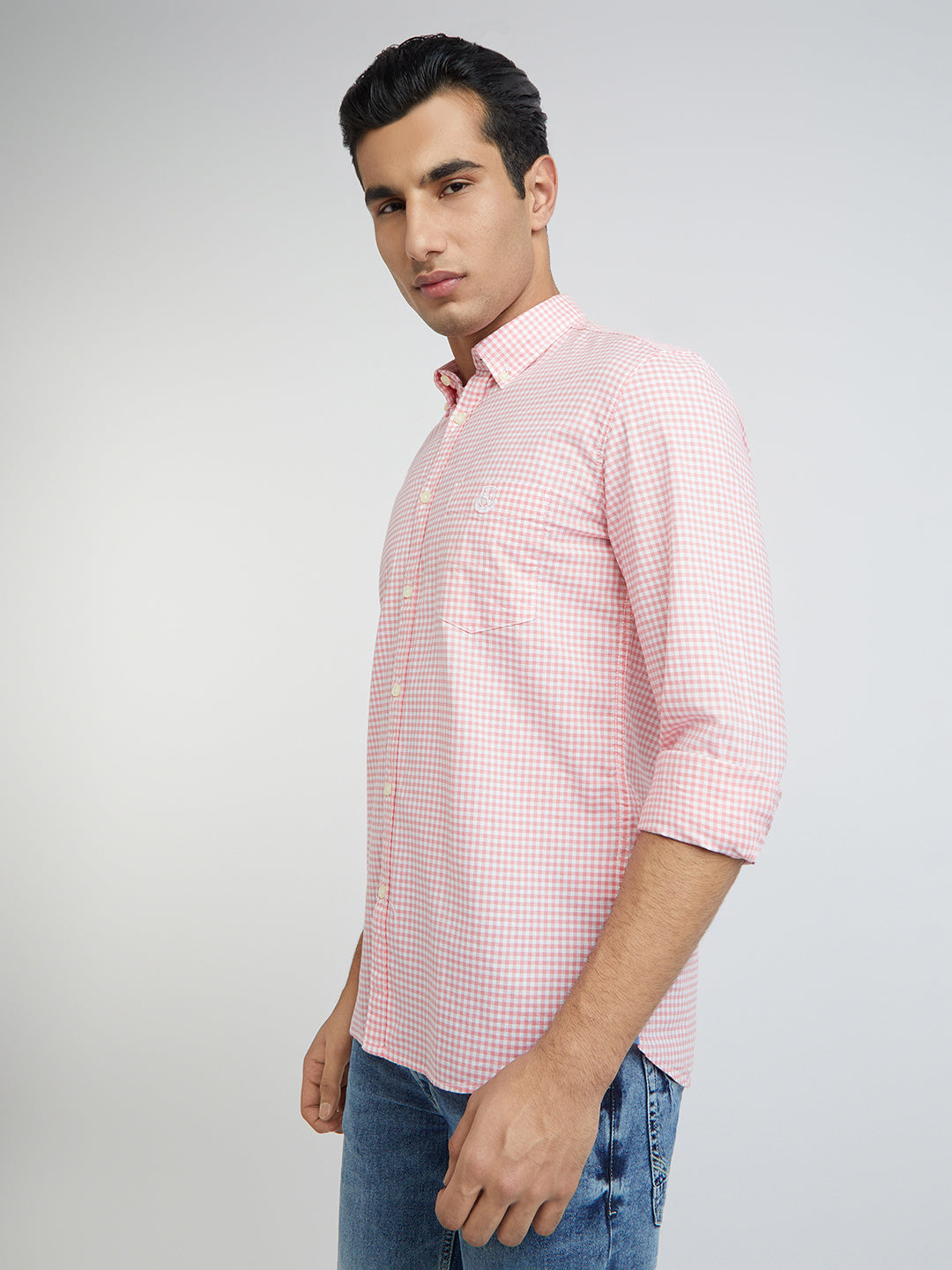 Parx Men Pink Checks Slim Fit Cotton Casual Shirt