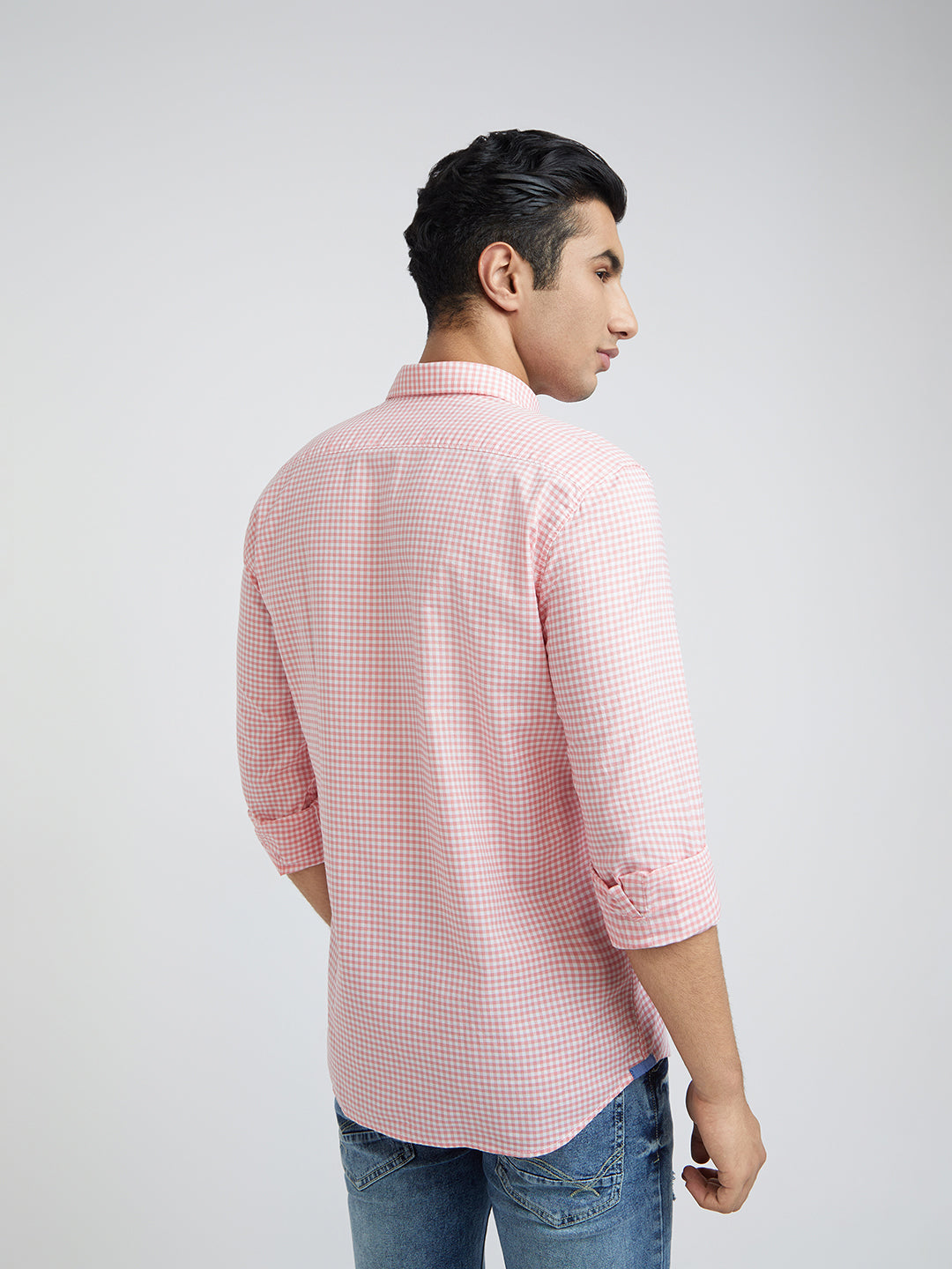 Parx Men Pink Checks Slim Fit Cotton Casual Shirt