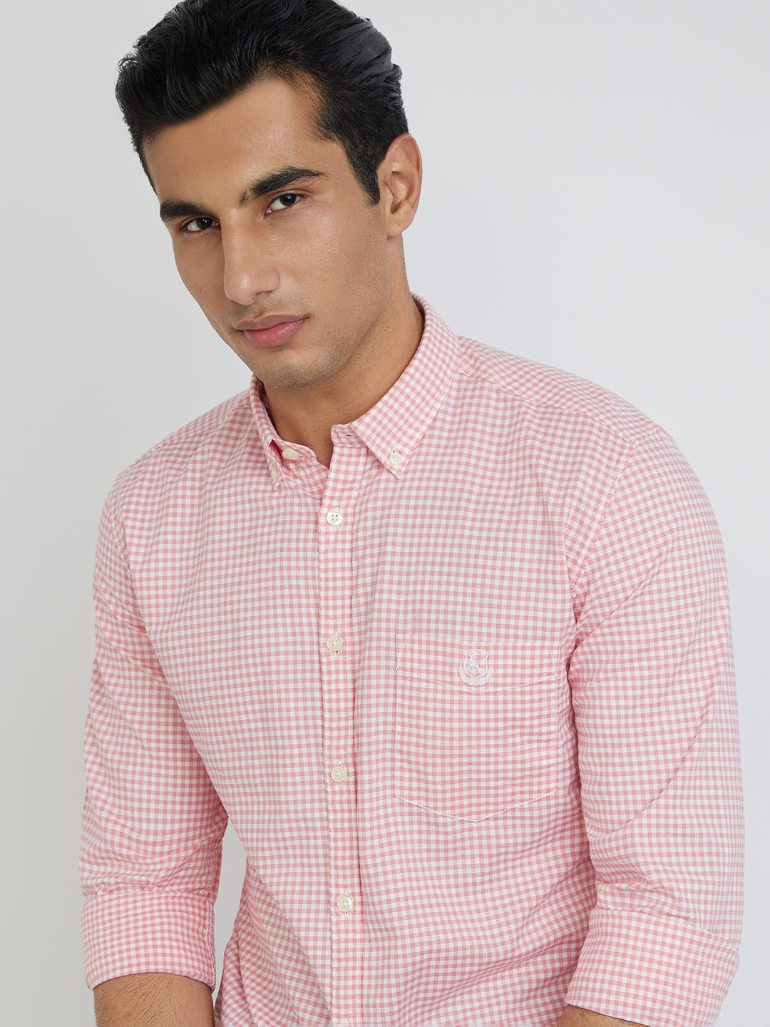 Parx Men Pink Checks Slim Fit Cotton Casual Shirt