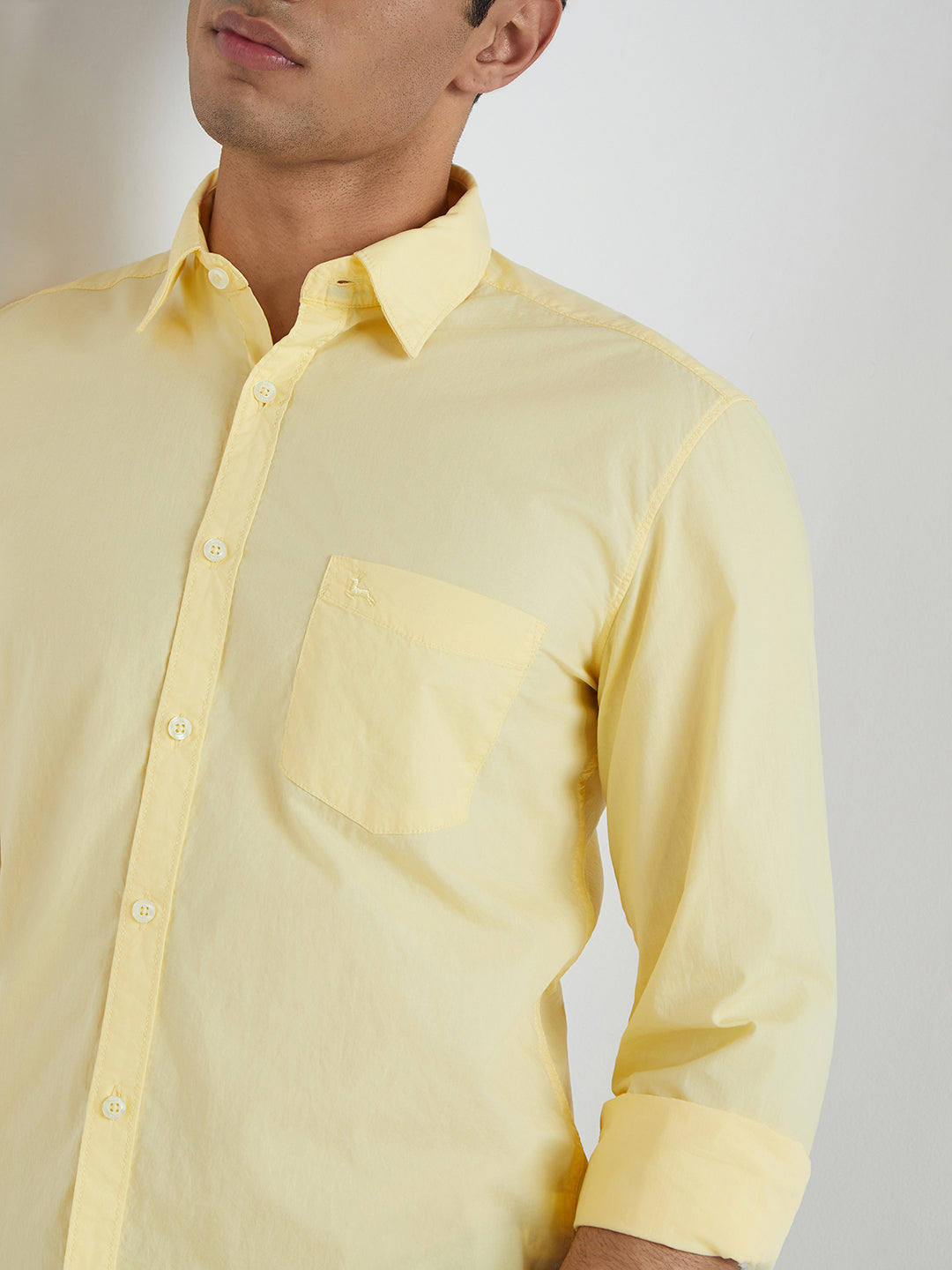 Men Yellow Slim Fit Solid Cotton Full Sleeve Shirts