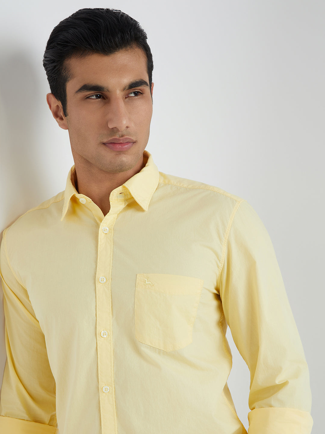 Men Yellow Slim Fit Solid Cotton Full Sleeve Shirts